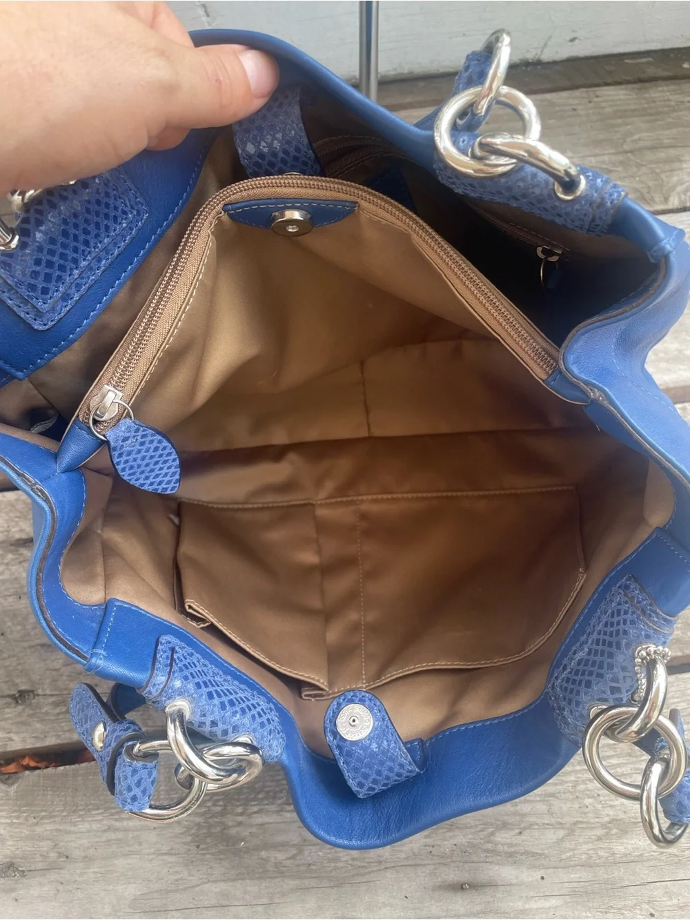 Coach Blue Leather-Trim Shoulder Tote with Turnlock